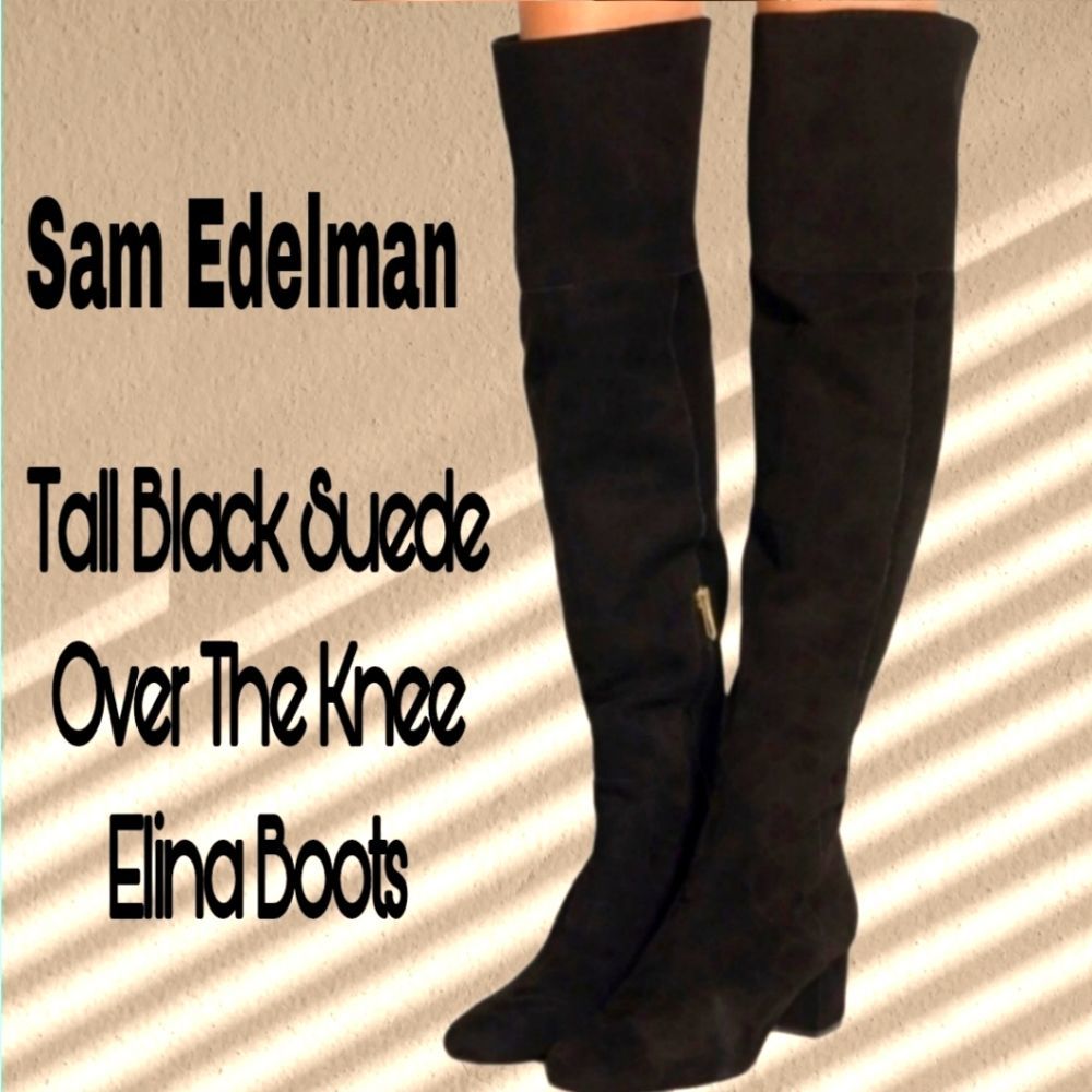Flash Sale Sam Edelman Tall Black Suede OTK Over The Knee Elina Boots 7.5 - Picture 4 of 7